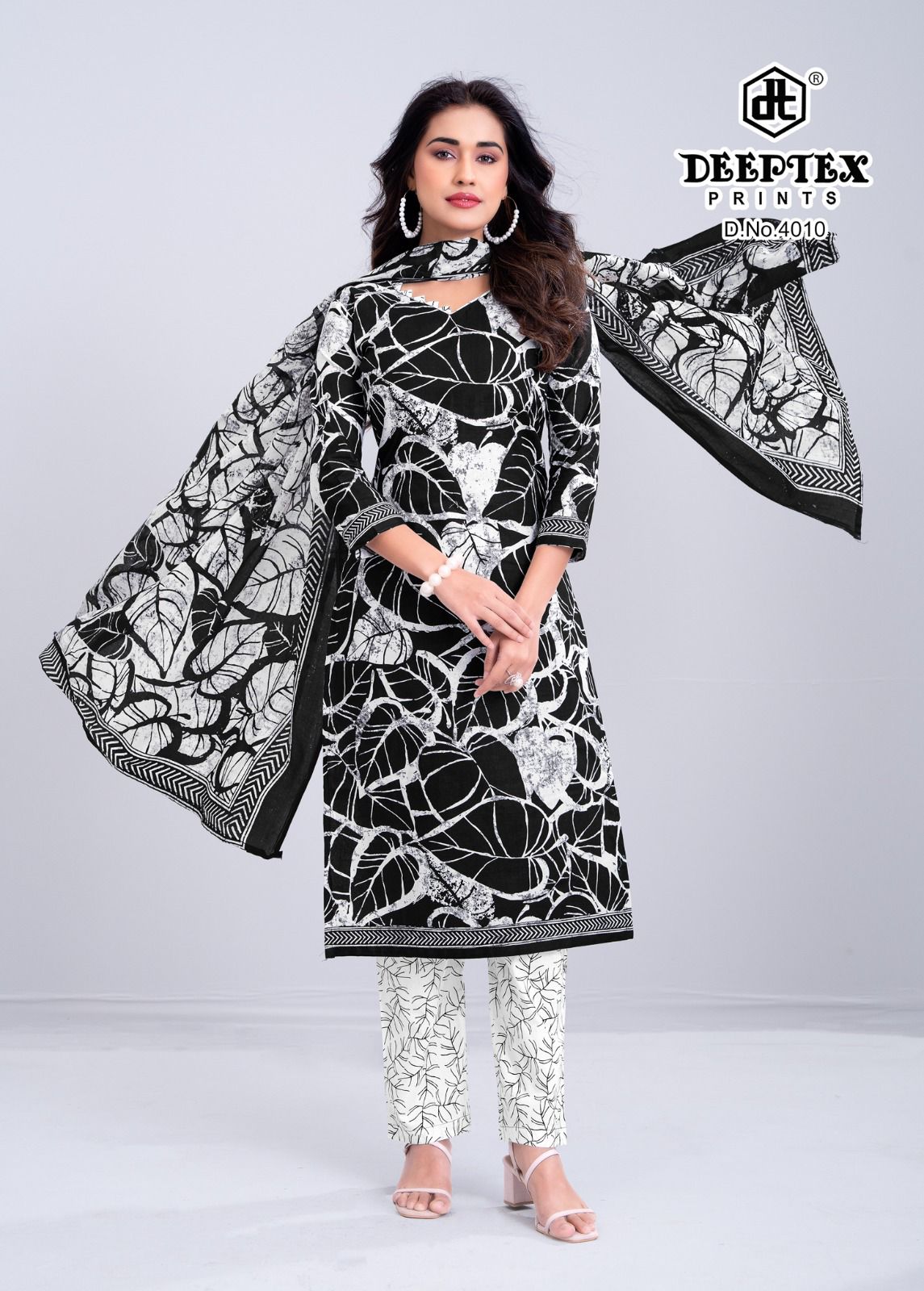 Aaliza Vol 4 Black And White Special Deeptex Prints Cotton Dress Material Exporter Ahmedabad
