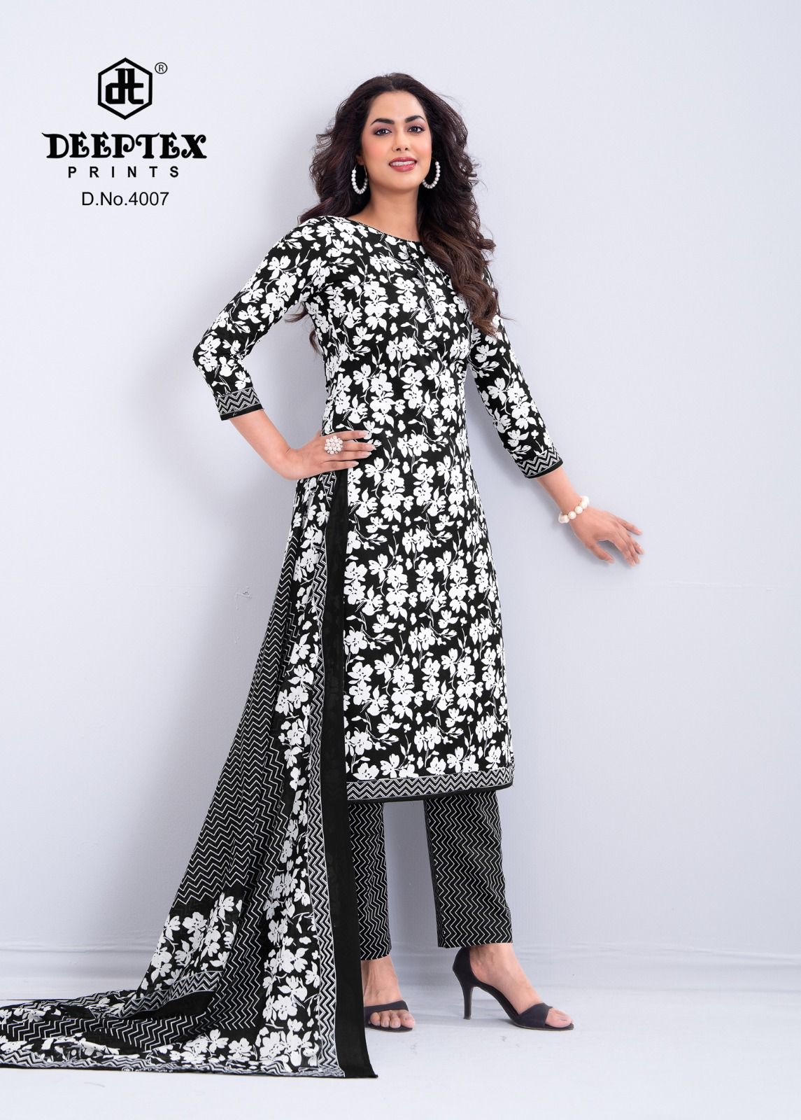 Aaliza Vol 4 Black And White Special Deeptex Prints Cotton Dress Material Exporter Ahmedabad