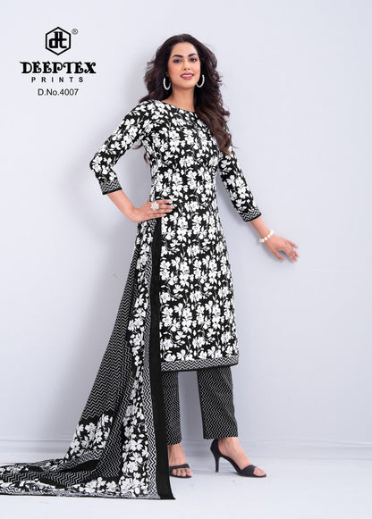 Aaliza Vol 4 Black And White Special Deeptex Prints Cotton Dress Material Exporter Ahmedabad