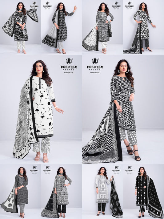 Aaliza Vol 4 Black And White Special Deeptex Prints Readymade Cotton Pant Suits Exporter