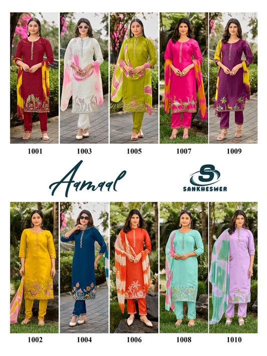 Aamaal Vol 1 Sankheswer Roman Silk Readymade Pant Style Suits Wholesaler