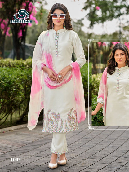 Aamaal Vol 1 Sankheswer Roman Silk Readymade Pant Style Suits Wholesaler