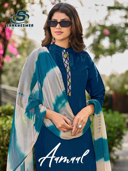 Aamaal Vol 1 Sankheswer Roman Silk Readymade Pant Style Suits Wholesaler