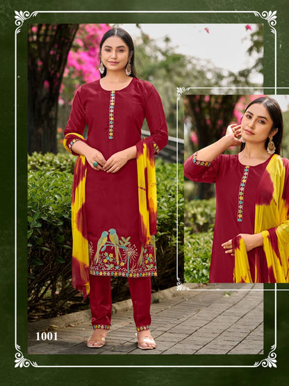 Aamaal Vol 1 Sankheswer Roman Silk Readymade Pant Style Suits Wholesaler