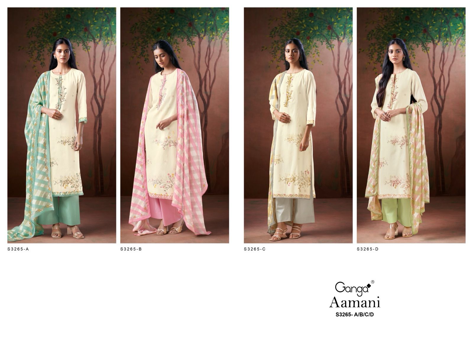 Aamani 3265 Ganga Premium Mal Plazzo Style Suits Wholesaler Gujarat