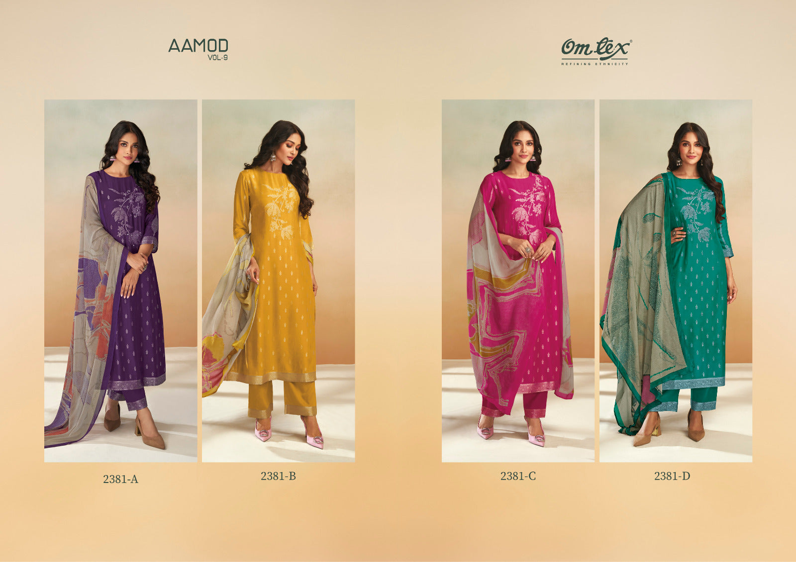Aamod Vol 9 Omtex Muslin Jacquard Pant Style Suits