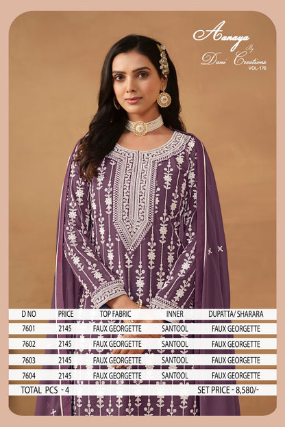 Aanaya Vol 176 7601-7604 Dani Creation Faux Georgette Pakistani Salwar Suits Wholesale Price