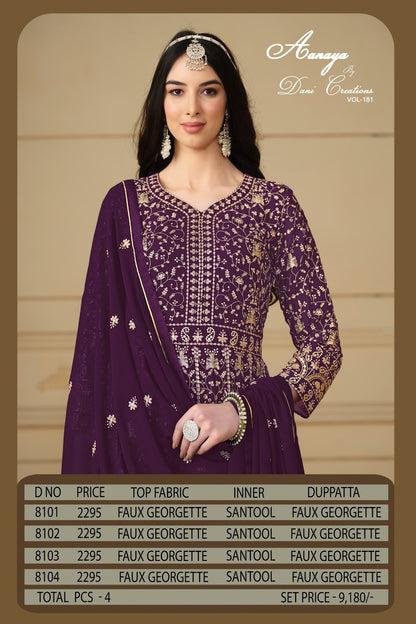 Aanaya Vol 181 8101-8104 Dani Creation Faux Georgette Pakistani Salwar Suits Manufacturer India