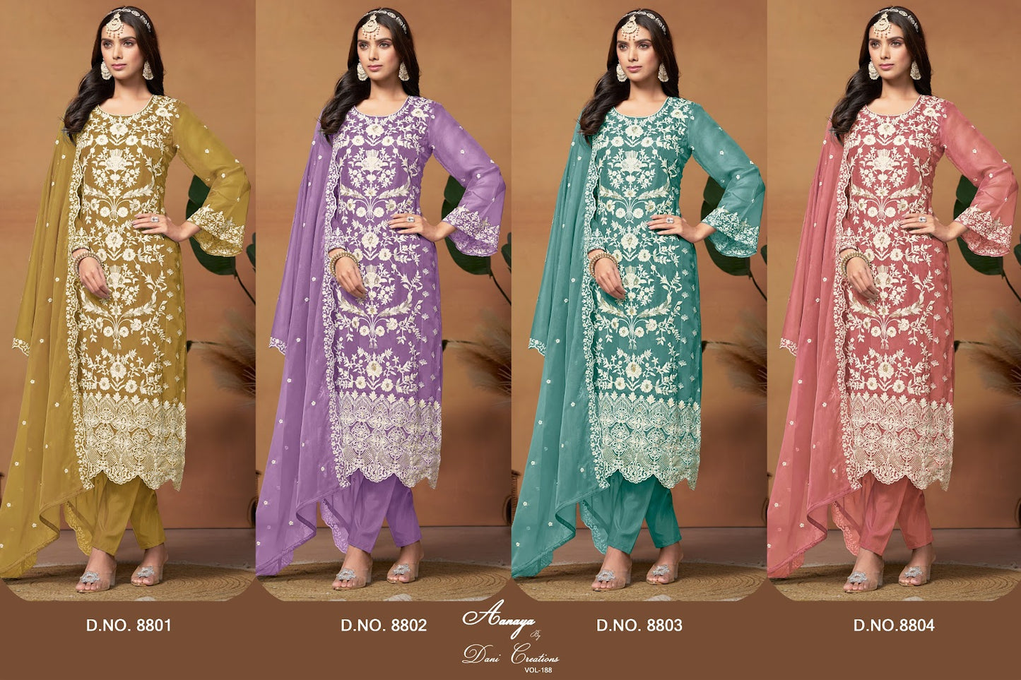 Aanaya Vol 188 Dani Creation Soft Organza Pakistani Salwar Suits Supplier India