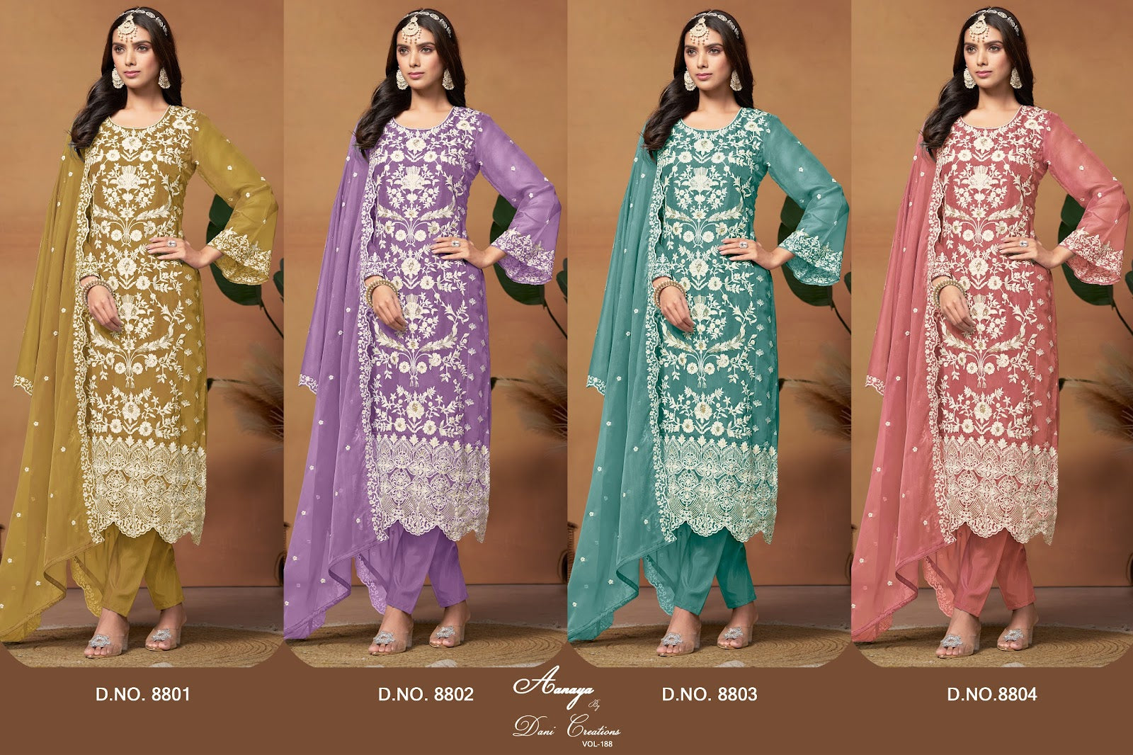 Aanaya Vol 188 Dani Creation Soft Organza Pakistani Salwar Suits Supplier India