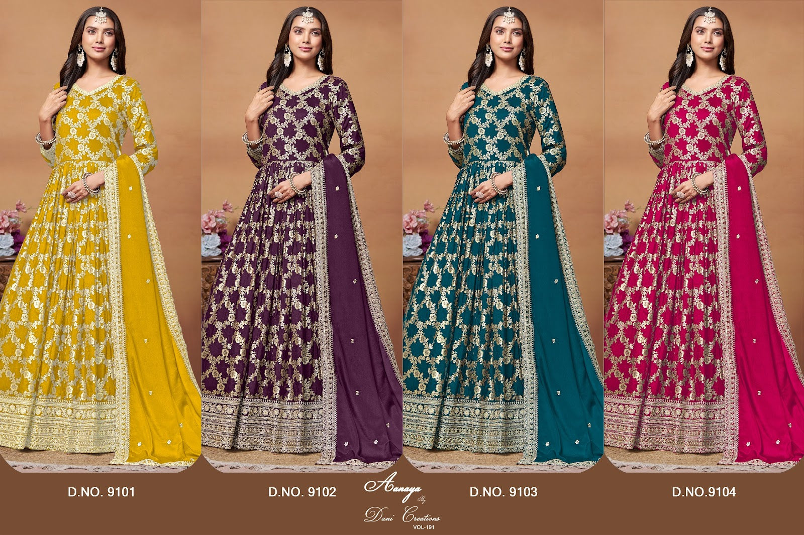 Aanaya Vol 191 Dani Creation Dola Jacquard Anarkali Salwar Suits Wholesaler