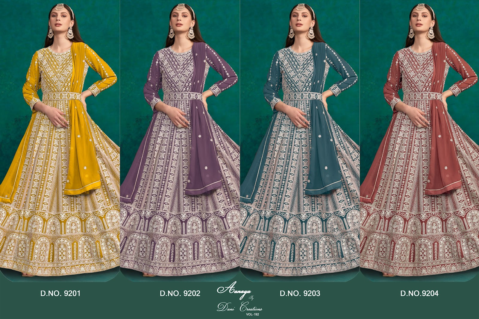 Aanaya Vol 192 9201-9204 Dani Creation Faux Georgette Pakistani Salwar Suits Wholesaler India