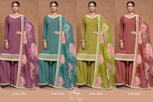 Aanaya Vol 197 9701-9704 Dani Creation Roman Silk Plazzo Style Suits Manufacturer