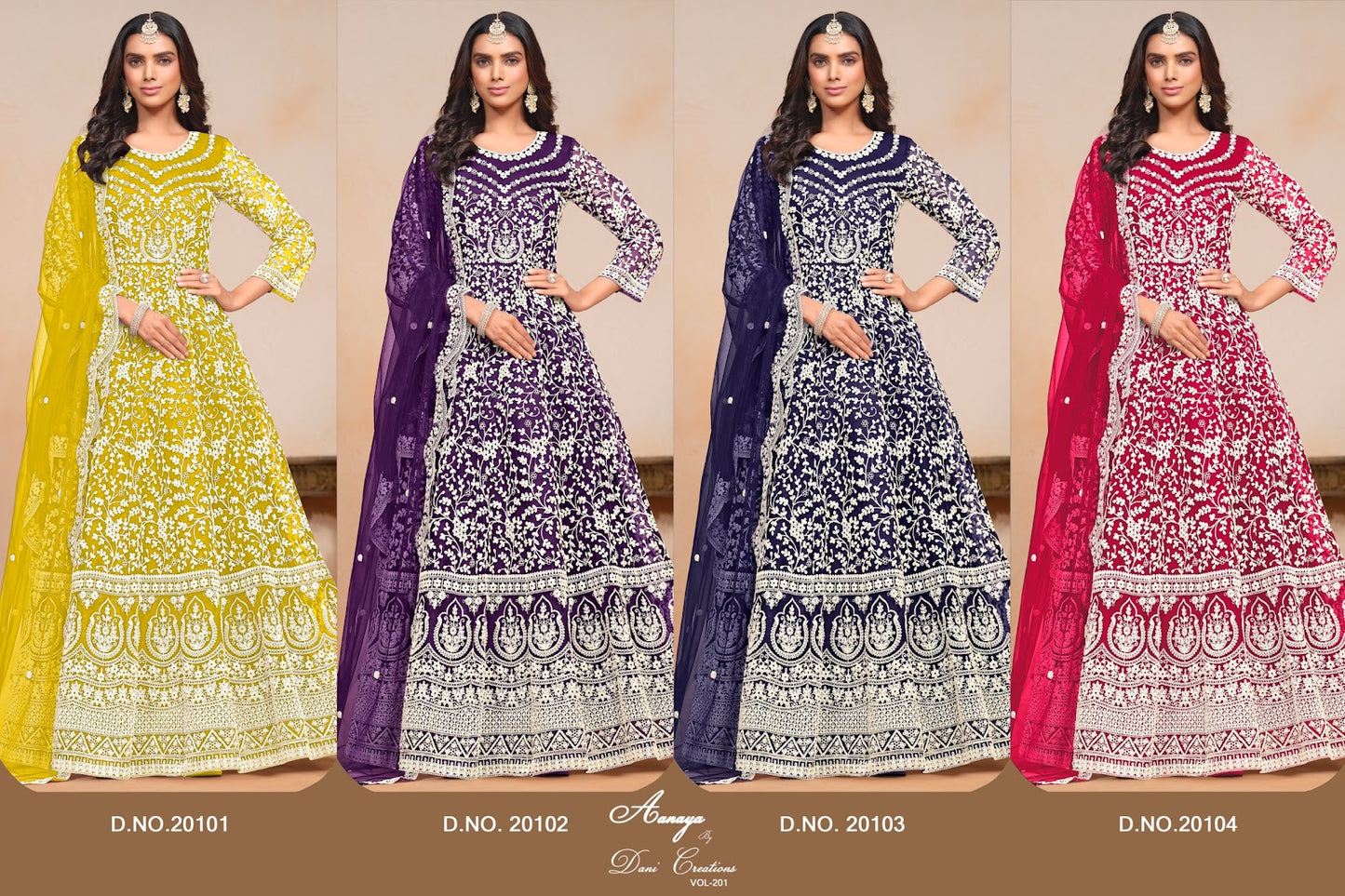 Aanaya Vol 201 20101-20104 Dani Creation Net Pakistani Salwar Suits Wholesaler