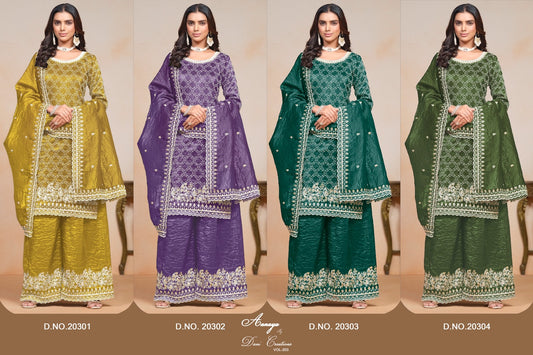 Aanaya Vol 203 20301-20304 Dani Creation Gold Crush Plazzo Style Suits Manufacturer Ahmedabad