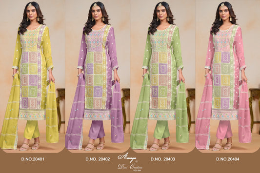 Aanaya Vol 204 20401-20404 Dani Creation Organza Pakistani Salwar Suits Wholesaler Ahmedabad