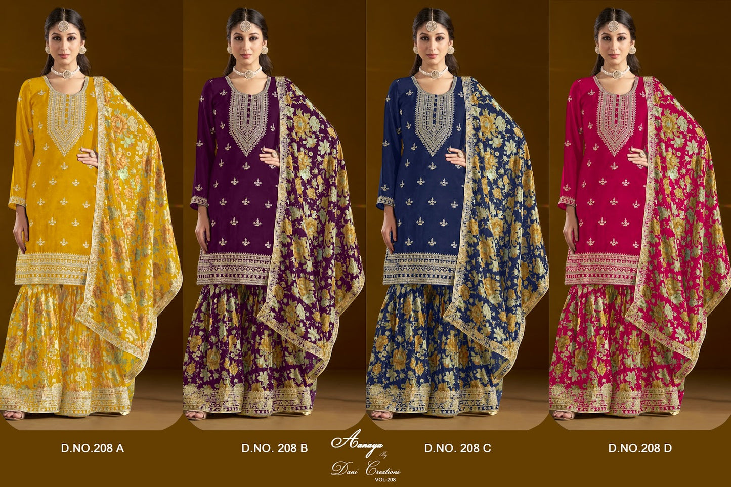 Aanaya Vol 208 Dani Creation Chinon Sharara Style Suits Exporter Ahmedabad