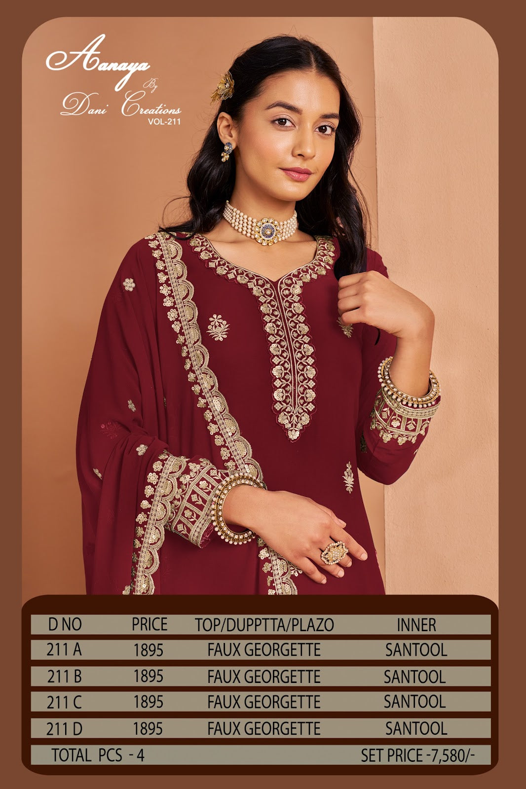 Aanaya Vol 211 Dani Creation Faux Georgette Pakistani Salwar Suits Manufacturer