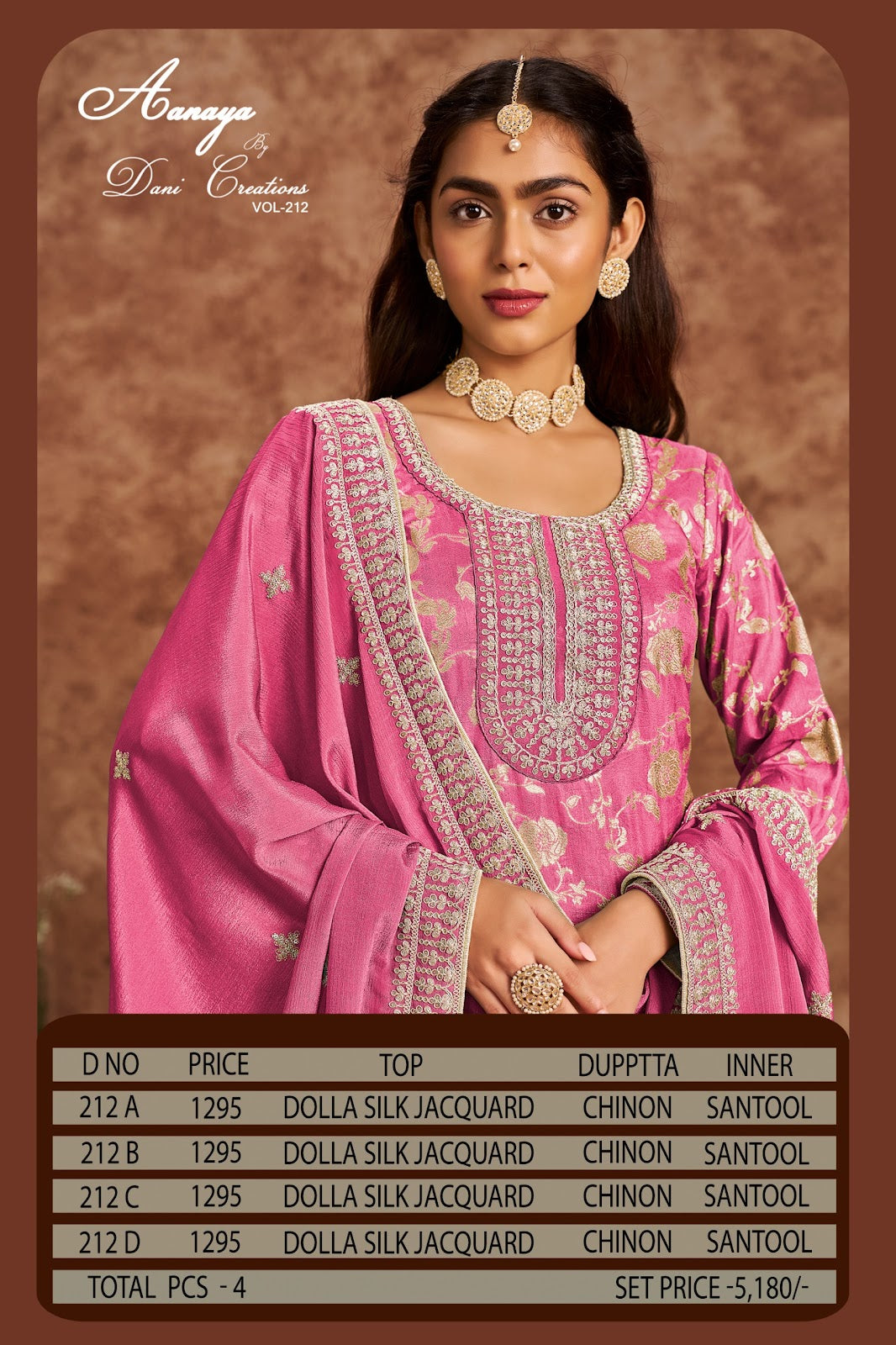 Aanaya Vol 212 Dani Creation Dola Jacquard Pakistani Salwar Suits Exporter Ahmedabad