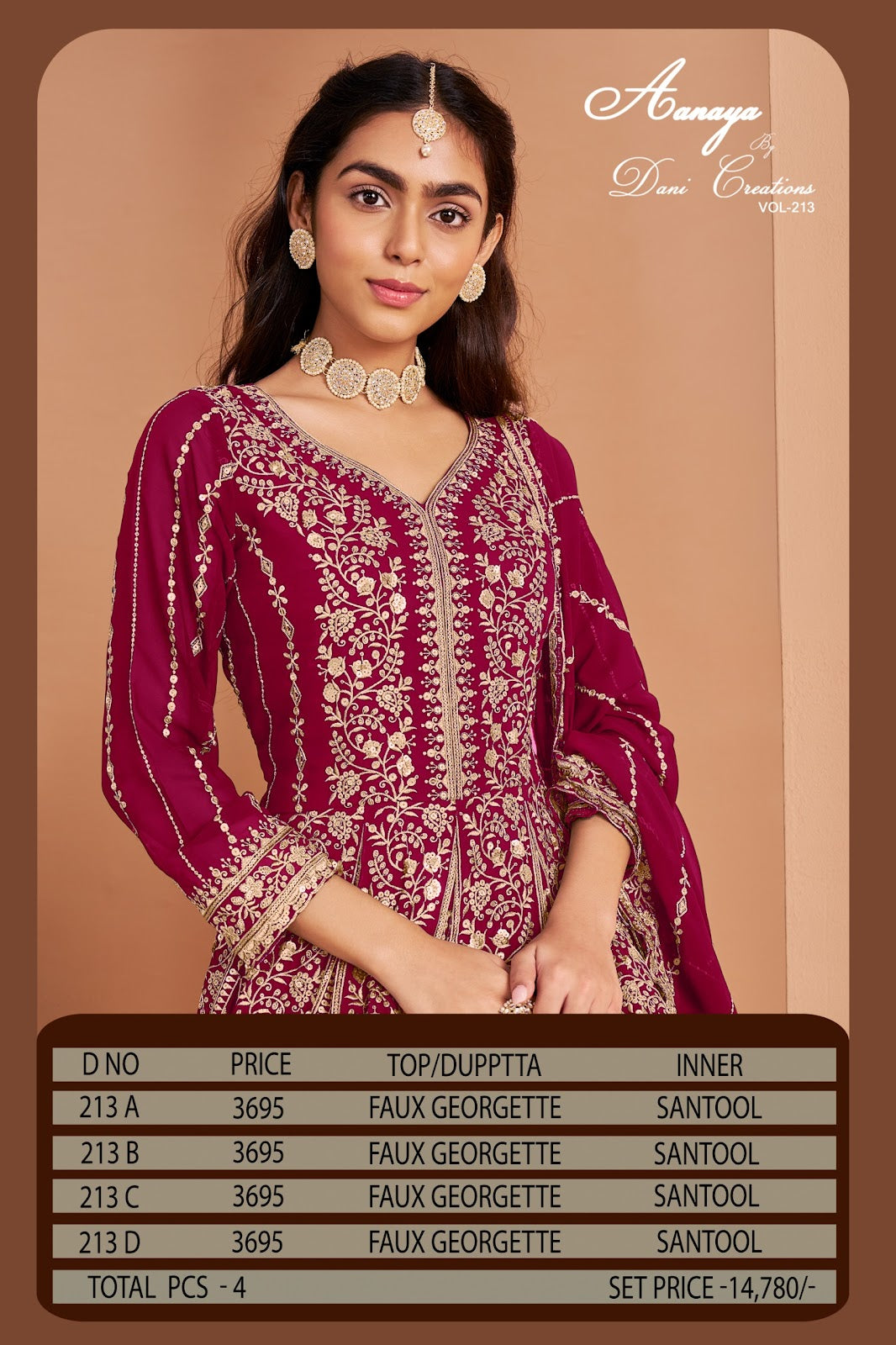 Aanaya Vol 213 Dani Creation Fox Georgette Anarkali Salwar Suits Supplier Gujarat