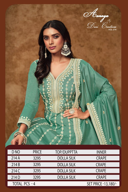 Aanaya Vol 214 Dani Creation Dola Silk Gown Dupatta Set Wholesaler Ahmedabad