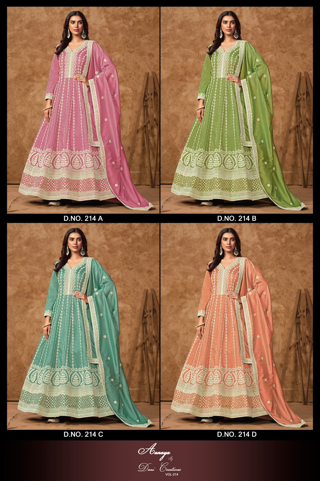 Aanaya Vol 214 Dani Creation Dola Silk Gown Dupatta Set Wholesaler Ahmedabad
