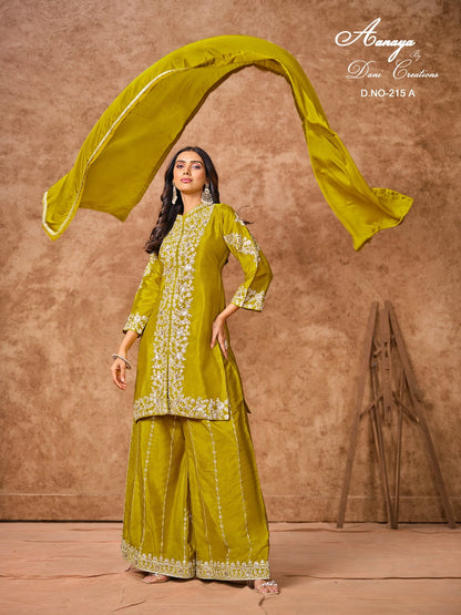 Aanaya Vol 215 Dani Creation Chinon Silk Plazzo Style Suits Supplier Gujarat