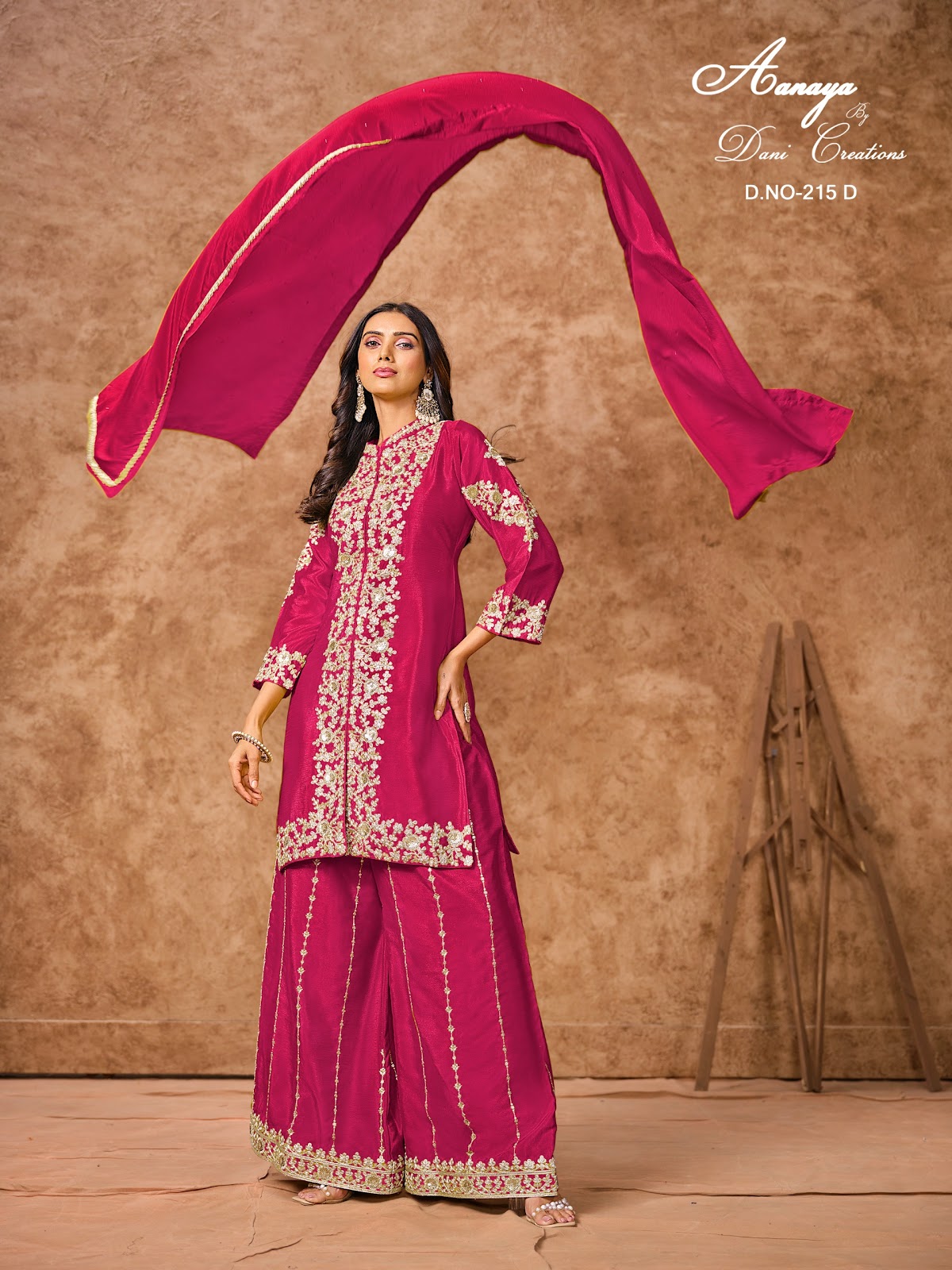 Aanaya Vol 215 Dani Creation Chinon Silk Plazzo Style Suits Supplier Gujarat