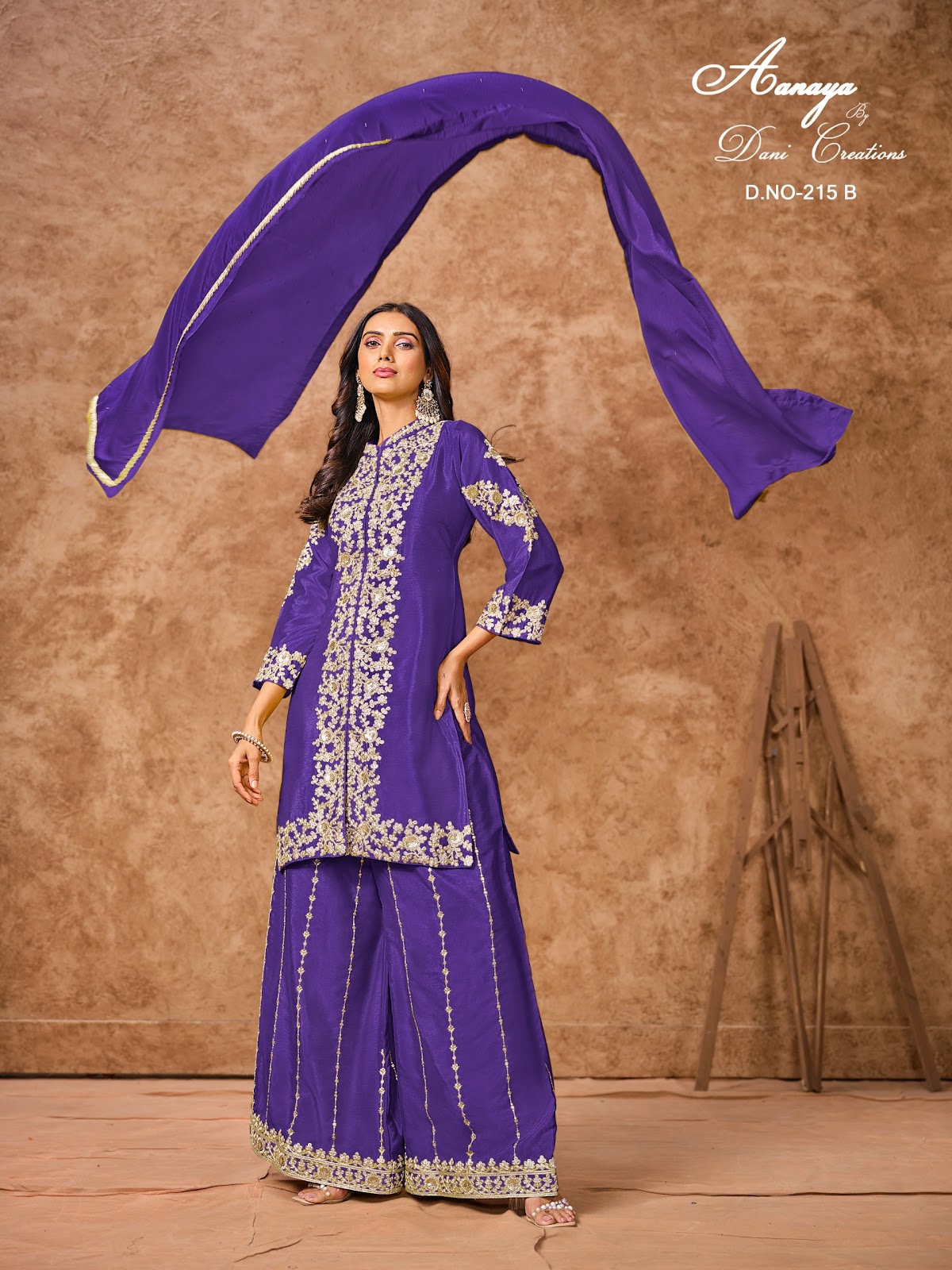Aanaya Vol 215 Dani Creation Chinon Silk Plazzo Style Suits Supplier Gujarat