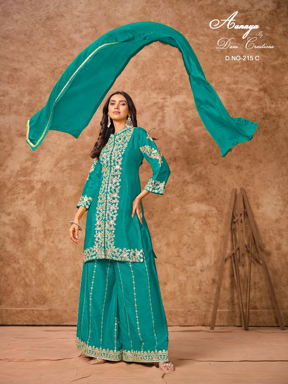 Aanaya Vol 215 Dani Creation Chinon Silk Plazzo Style Suits Supplier Gujarat