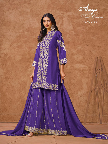 Aanaya Vol 215 Dani Creation Chinon Silk Plazzo Style Suits Supplier Gujarat