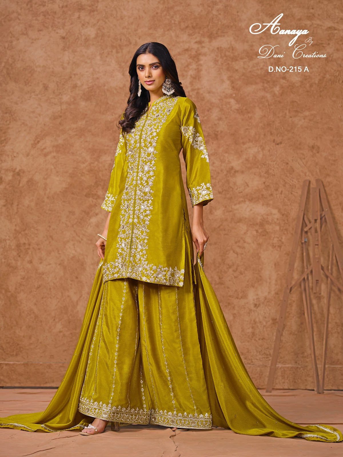 Aanaya Vol 215 Dani Creation Chinon Silk Plazzo Style Suits Supplier Gujarat