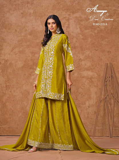 Aanaya Vol 215 Dani Creation Chinon Silk Plazzo Style Suits Supplier Gujarat