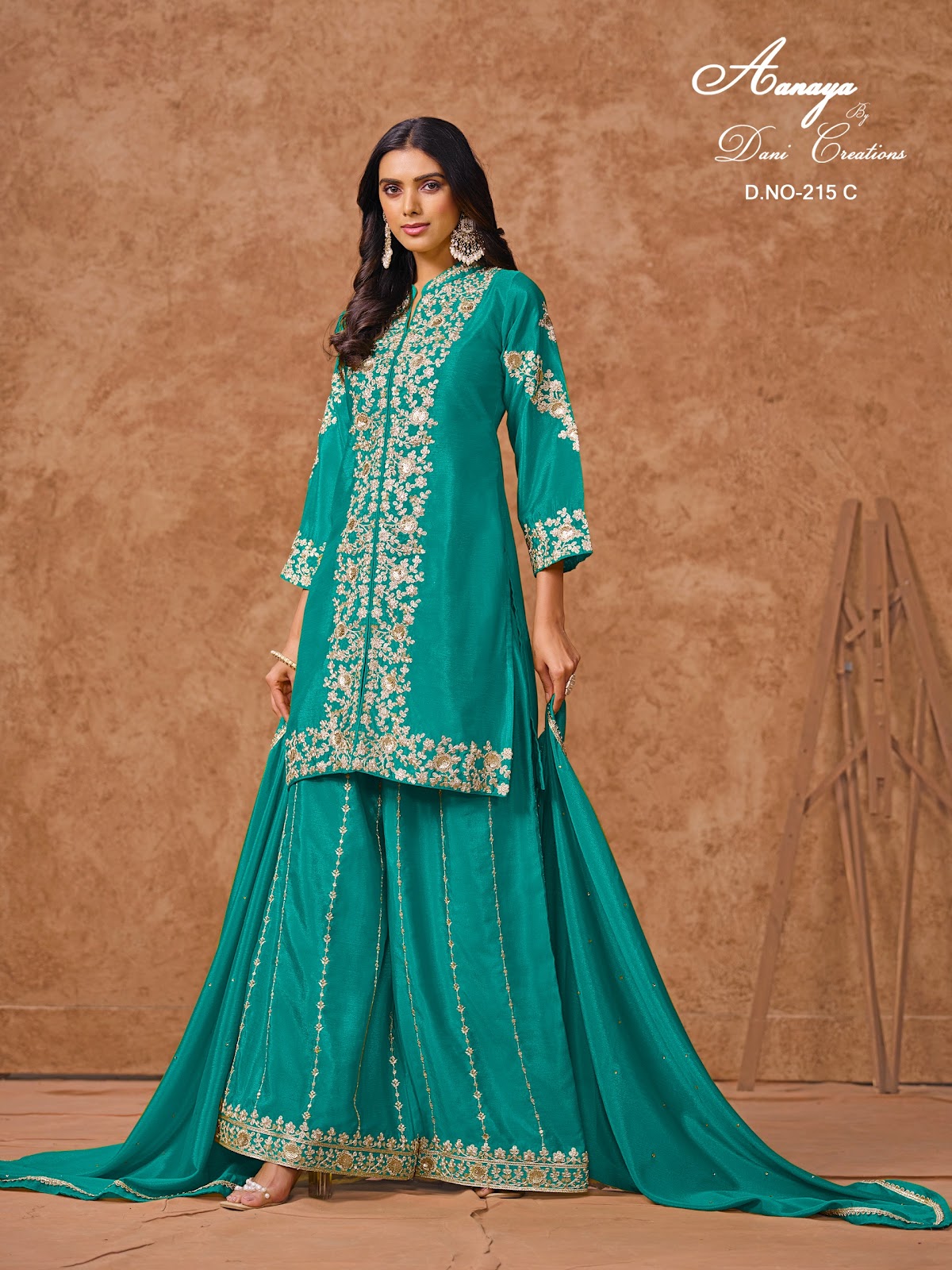Aanaya Vol 215 Dani Creation Chinon Silk Plazzo Style Suits Supplier Gujarat