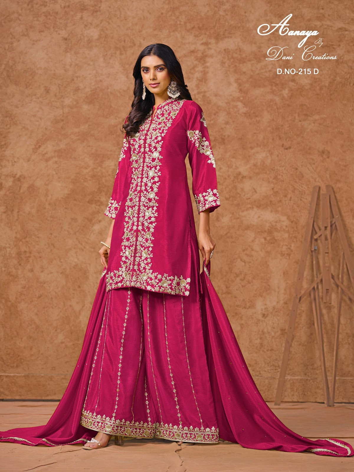 Aanaya Vol 215 Dani Creation Chinon Silk Plazzo Style Suits Supplier Gujarat