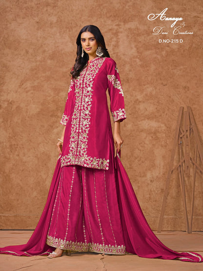 Aanaya Vol 215 Dani Creation Chinon Silk Plazzo Style Suits Supplier Gujarat