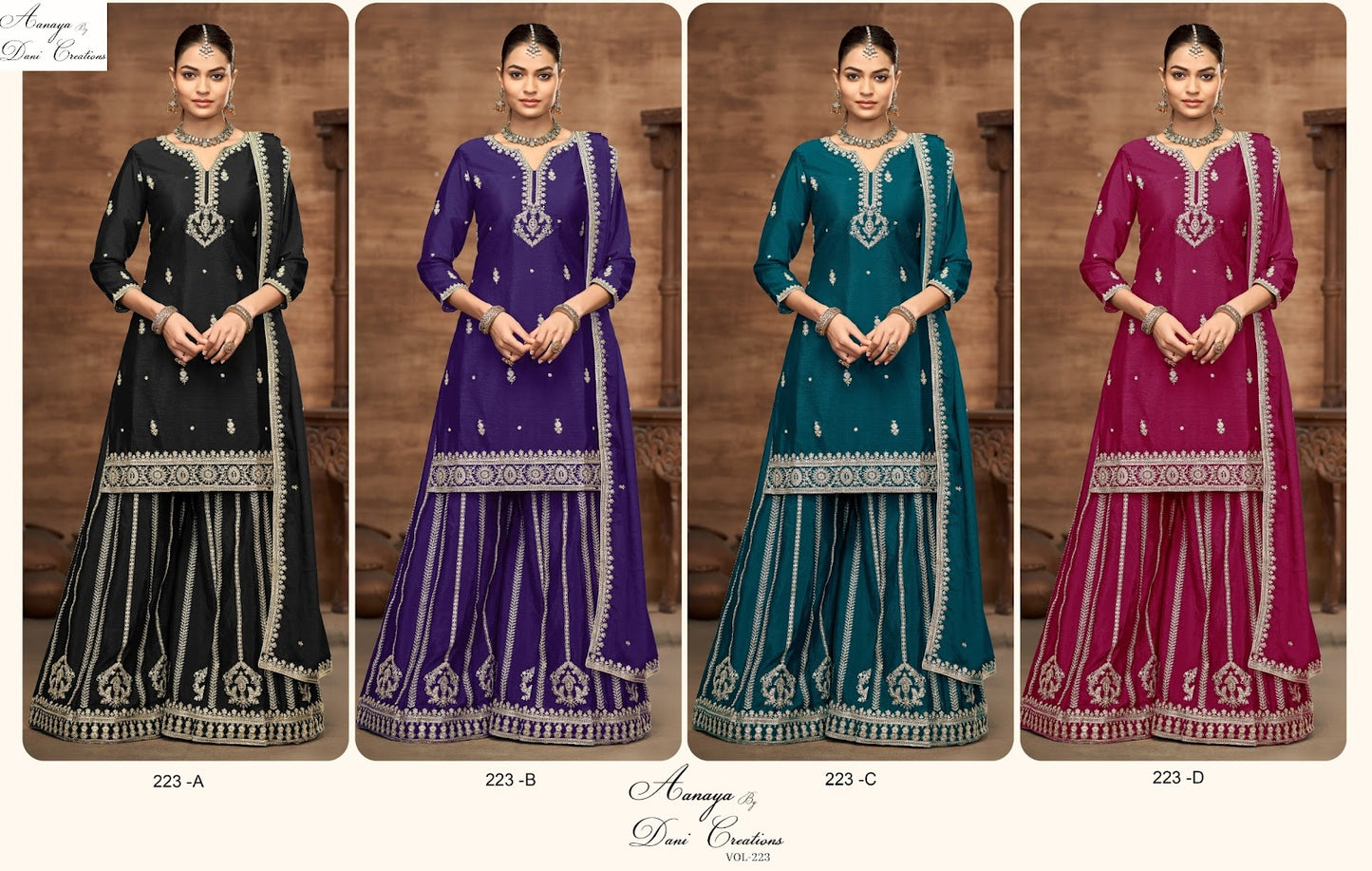 Aanaya Vol 223Abcd Dani Creation Chinon Silk Pakistani Salwar Suits Supplier Gujarat