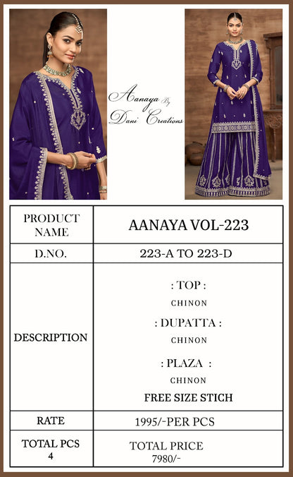 Aanaya Vol 223Abcd Dani Creation Chinon Silk Pakistani Salwar Suits Supplier Gujarat