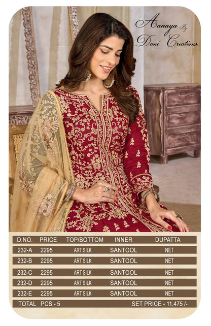 Aanaya Vol 232 Dani Creation Art Silk Anarkali Kurtis Manufacturer Gujarat