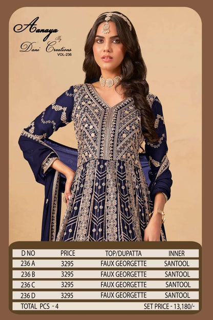 Aanaya Vol 236 Dani Creation Fox Georgette Anarkali Salwar Suits Wholesaler Gujarat