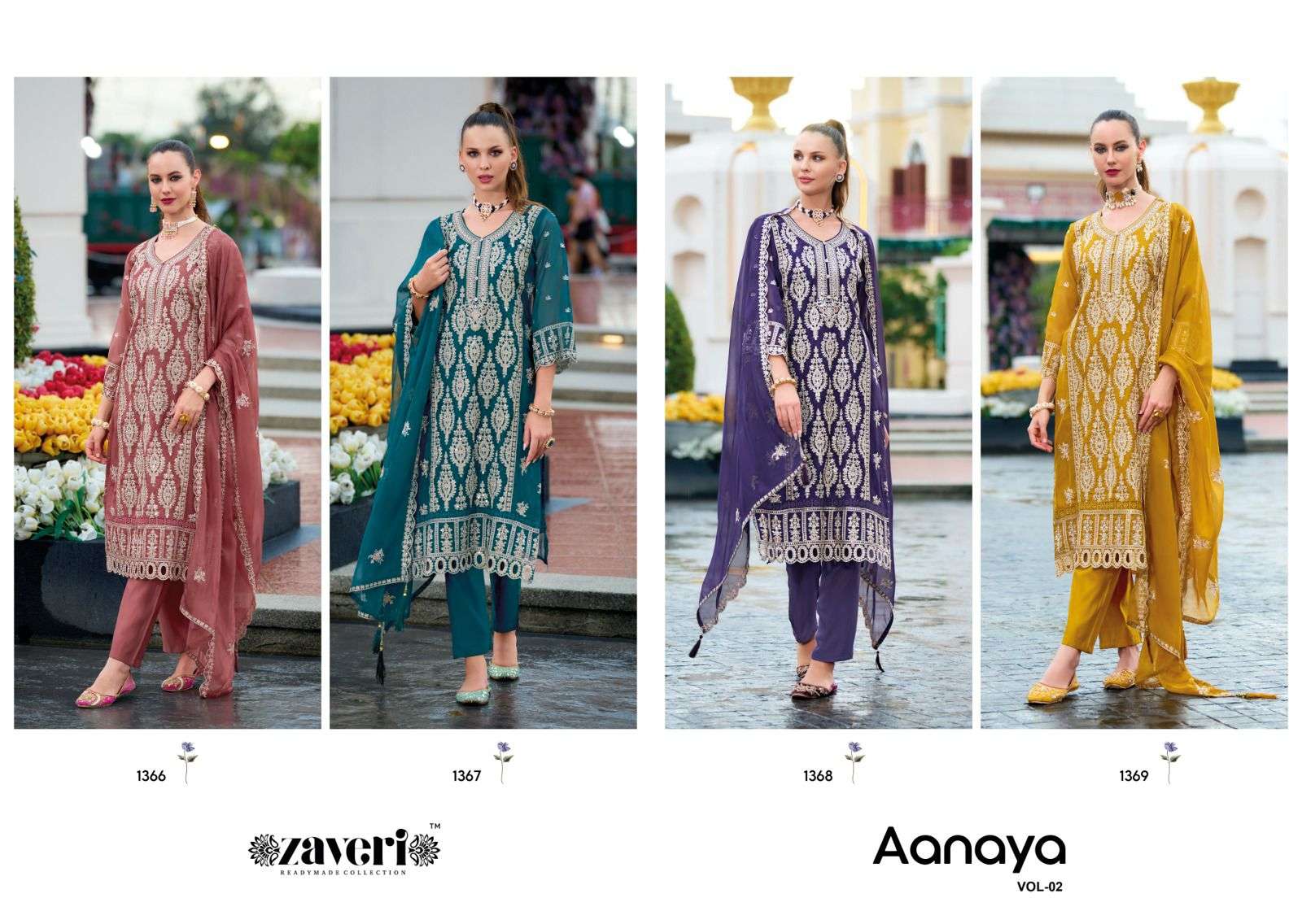 Aanaya Vol 2 Zaveri Soft Organza Readymade Pant Style Suits Wholesaler Ahmedabad
