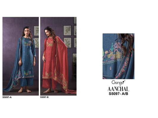 Aanchal S5097 Ganga Bemberg Silk Pant Style Suits Wholesale Rate