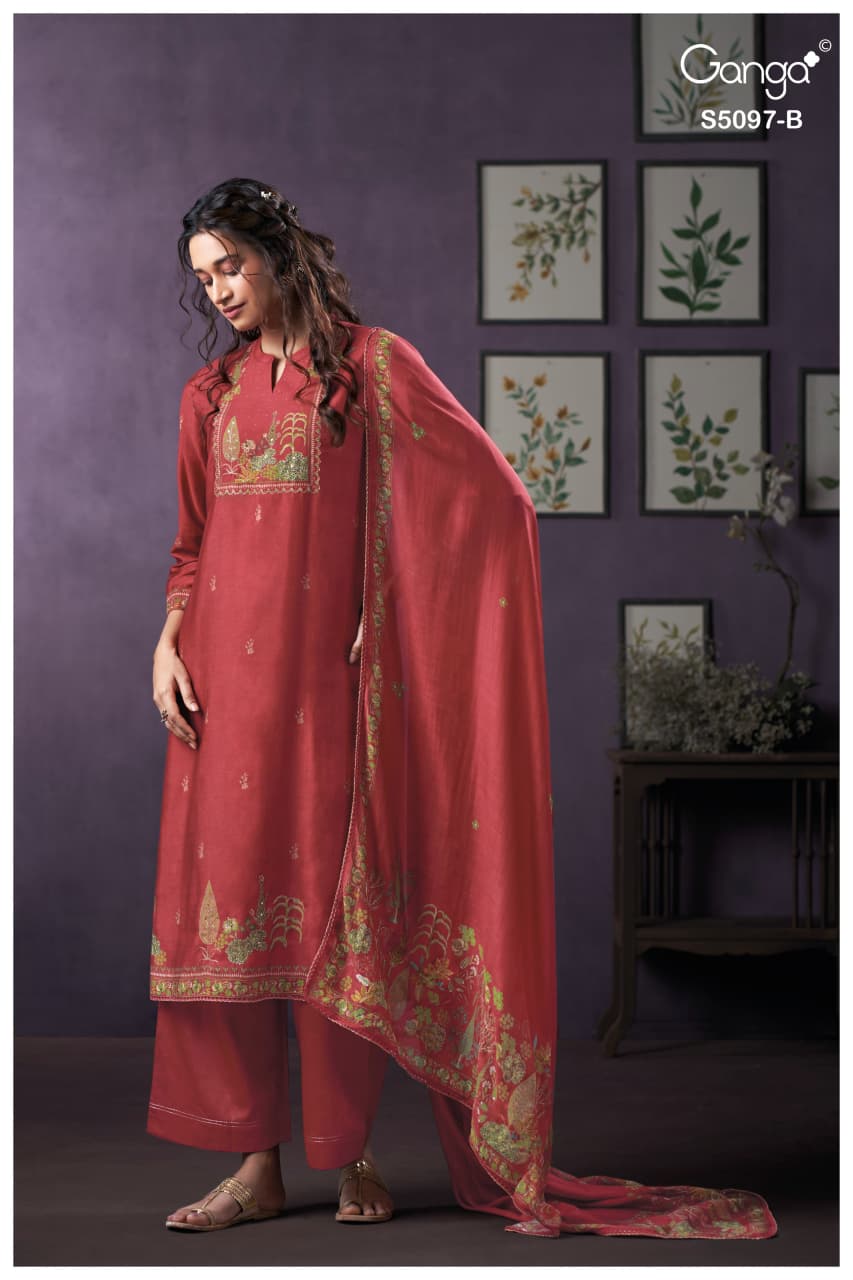 Aanchal S5097 Ganga Bemberg Silk Pant Style Suits Wholesale Rate