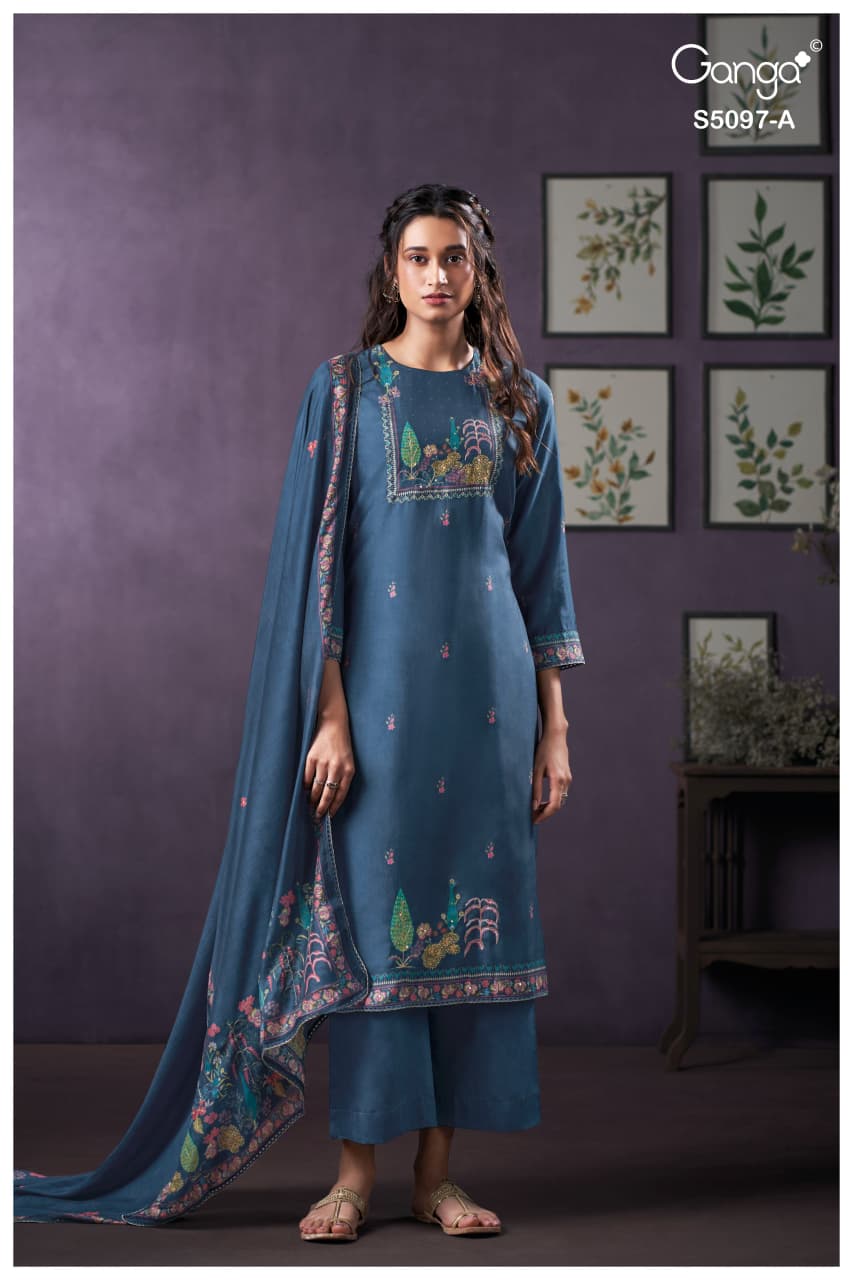 Aanchal S5097 Ganga Bemberg Silk Pant Style Suits Wholesale Rate