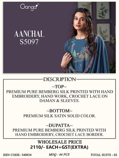 Aanchal S5097 Ganga Bemberg Silk Pant Style Suits Wholesale Rate