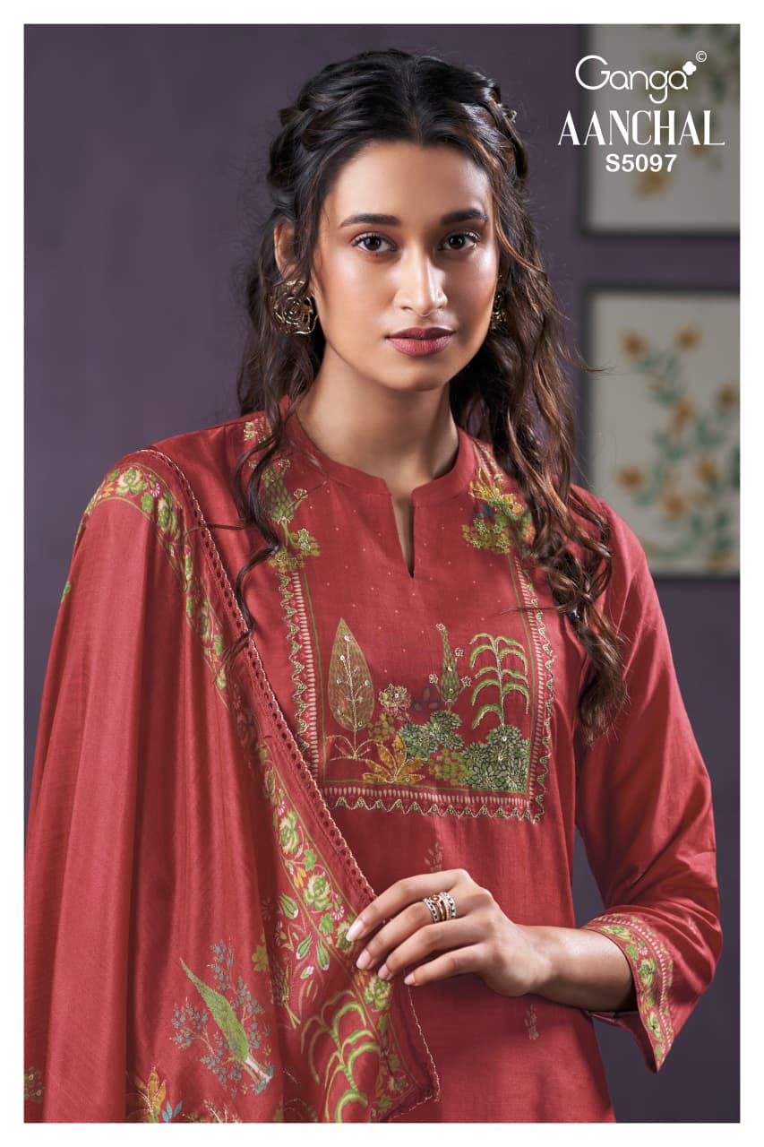 Aanchal S5097 Ganga Bemberg Silk Pant Style Suits Wholesale Rate