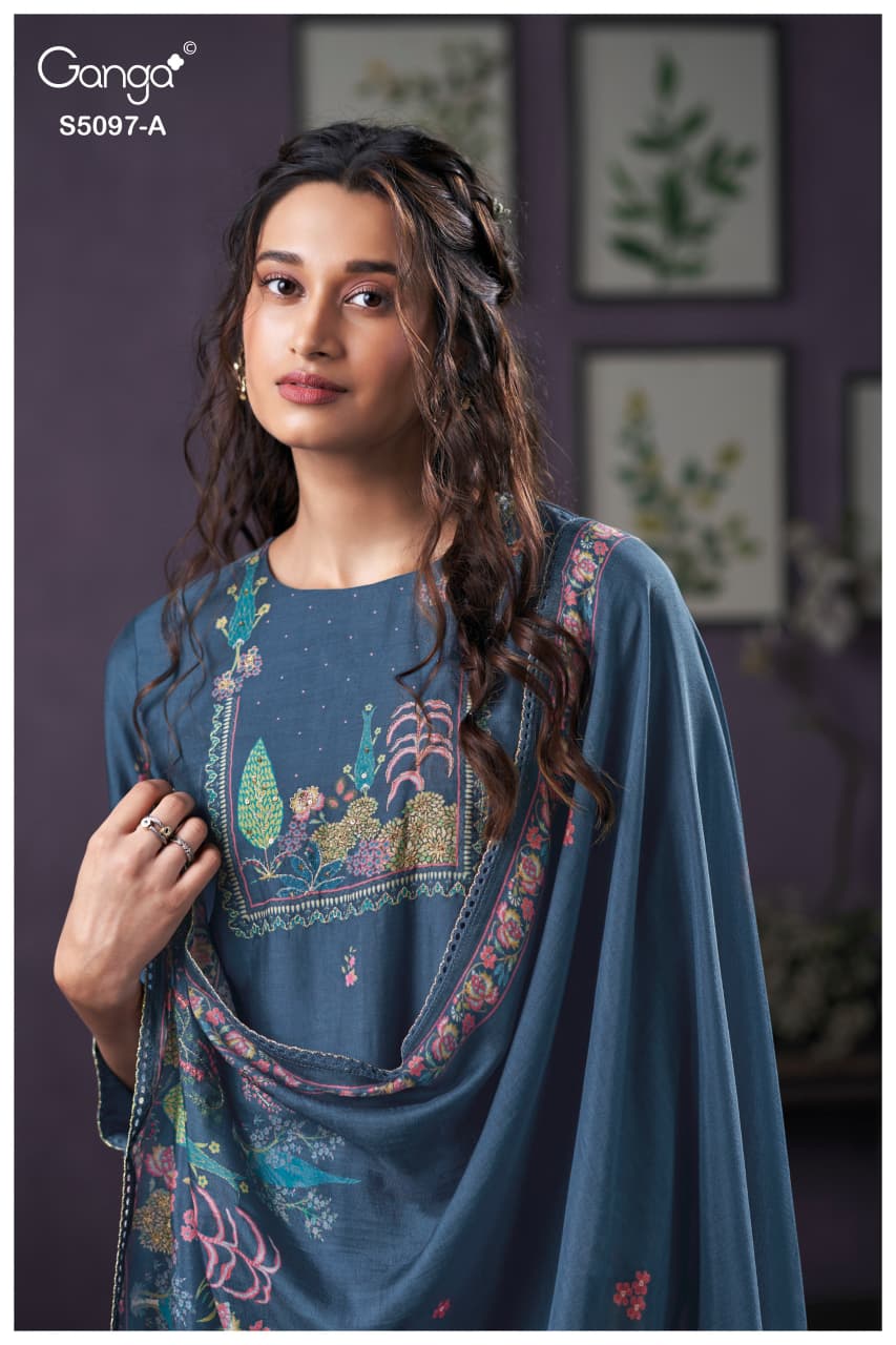 Aanchal S5097 Ganga Bemberg Silk Pant Style Suits Wholesale Rate