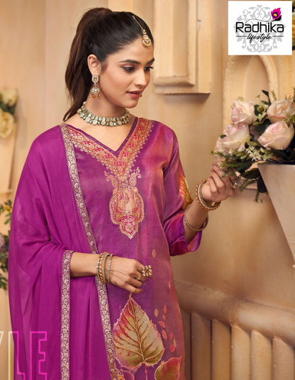Aanchal Vol 1 Radhika Lifestyle Tissue Simmer Readymade Pant Style Suits Wholesaler Gujarat