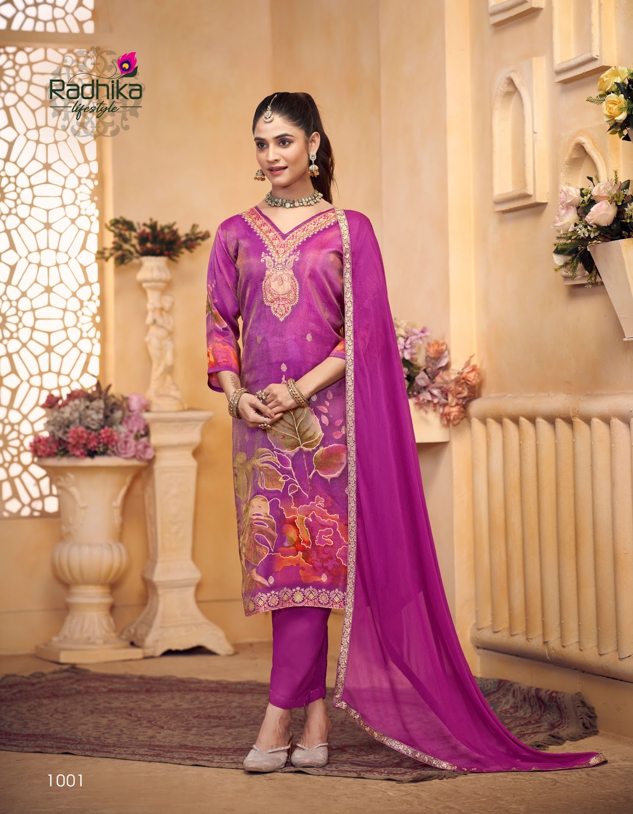 Aanchal Vol 1 Radhika Lifestyle Tissue Simmer Readymade Pant Style Suits Wholesaler Gujarat