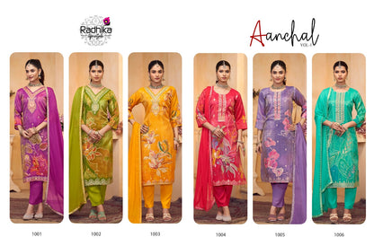 Aanchal Vol 1 Radhika Lifestyle Tissue Simmer Readymade Pant Style Suits Wholesaler Gujarat